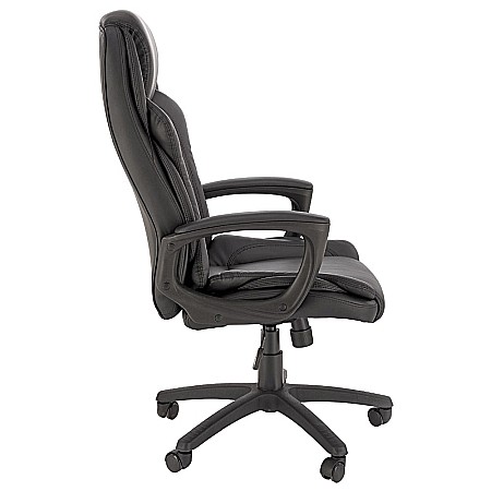 Scaun directorial HM Mario, piele ecologica, suport lombar, baza polipropilena, roti pivotante, mecanism de balans, roti de cauciuc,100 kg, negru [2]