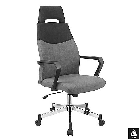 Scaune ergonomice - Scaun directorial HM Olaf, Ergonomic, Cadru de Otel, Stofa, Inaltime ajustabila, Mecanism balansare, Cu tetiera, 120 kg, 121x58x59 cm, Gri
