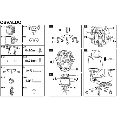 Scaun directorial HM Osvaldo, mesh, mecanism multiblock, cotiere ajustabile, suport lombar reglabil, 120 kg, negru [10]