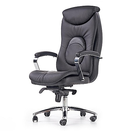 Scaun directorial HM Quad, piele ecologica, inaltime ajustabila, mecanism Multiblock, suport lombar, rotire 360 ˚, 150 kg, Negru [1]