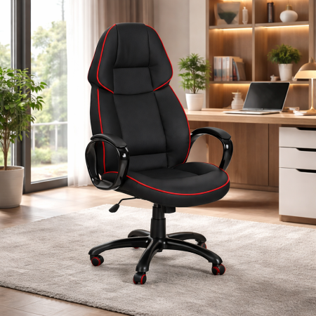 Scaune directoriale - Scaun directorial HM Rubin, piele ecologica, baza metalica, roti cauciuc, 100 kg, negru