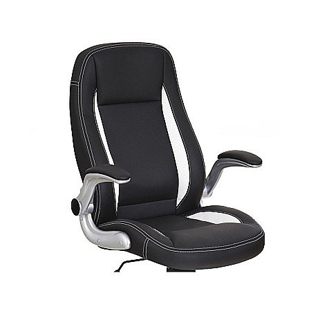 Scaun directorial HM SATURN, Cadru Polipropilena, Piele ecologica, Cotiere ajustabile, Mecanism de balansare, 120 Kg, Negru [2]