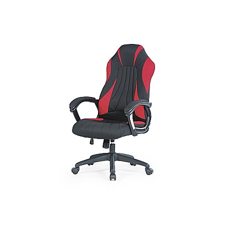 Scaune Gaming - Scaun directorial HM Sheriff, gaming, tapiterie stofa, inaltime ajustabila, mecanism de balans, cotiere incluse, 100 kg, negru/ rosu
