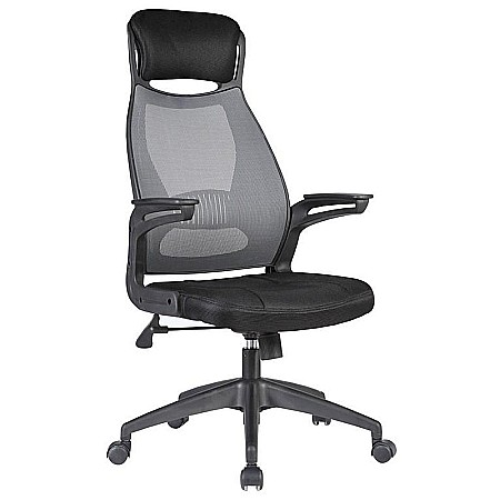 Scaune directoriale - Scaun directorial HM Solaris, Mesh, Cadru Polipropilena, Inaltime ajustabila, Sistem de balansare, Cu tetiera, 110 kg, 124x58x62 cm, gri