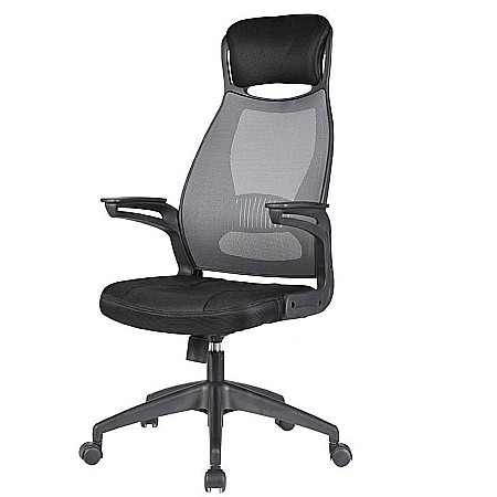 Scaun directorial HM Solaris, Mesh, Cadru Polipropilena, Inaltime ajustabila, Sistem de balansare, Cu tetiera, 110 kg, 124x58x62 cm, gri [1]