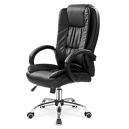 Scaun directorial MH Rudy, Ergonomic, Mecanism balans, Piele ecologica, Confort sporit, Inaltime reglabila, 110 Kg, Negru [1]
