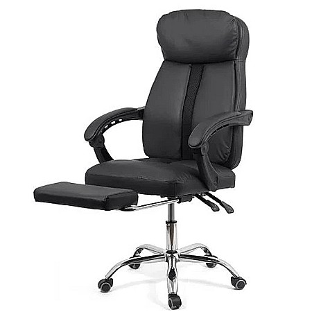 Scaun directorial OFF 321, spatar ergonomic, piele ecologica, suport picioare retractabil, baza cromata, 110 kg, negru [5]