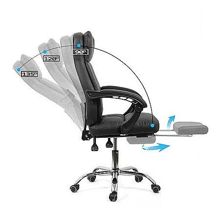 Scaun directorial OFF 321, spatar ergonomic, piele ecologica, suport picioare retractabil, baza cromata, 110 kg, negru [7]