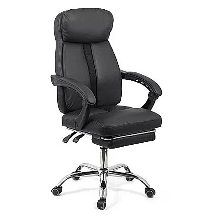 Scaune birou - Scaun directorial OFF 321, spatar ergonomic, piele ecologica, suport picioare retractabil, baza cromata, 110 kg, negru