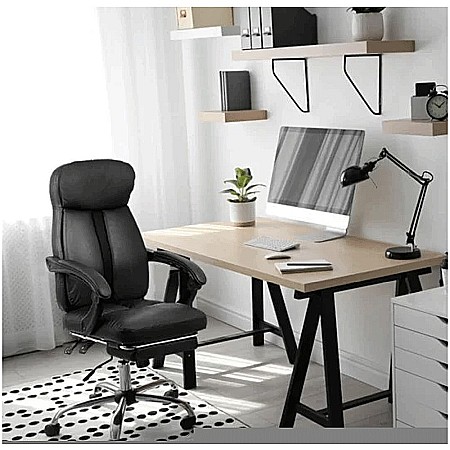 Scaun directorial OFF 321, spatar ergonomic, piele ecologica, suport picioare retractabil, baza cromata, 110 kg, negru [8]