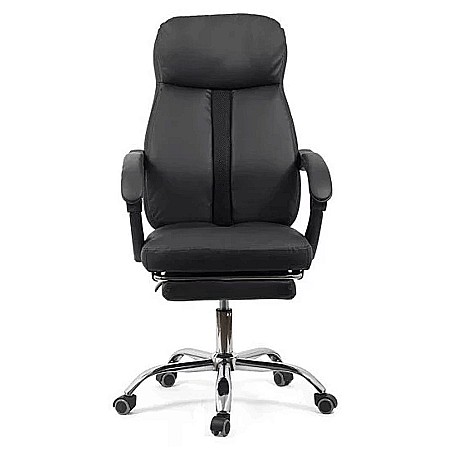 Scaun directorial OFF 321, spatar ergonomic, piele ecologica, suport picioare retractabil, baza cromata, 110 kg, negru [2]