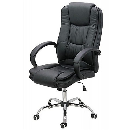 Scaun directorial OFF 429, piele ecologica, pivontant, rotire 360, baza cromata, 110 kg, negru [1]