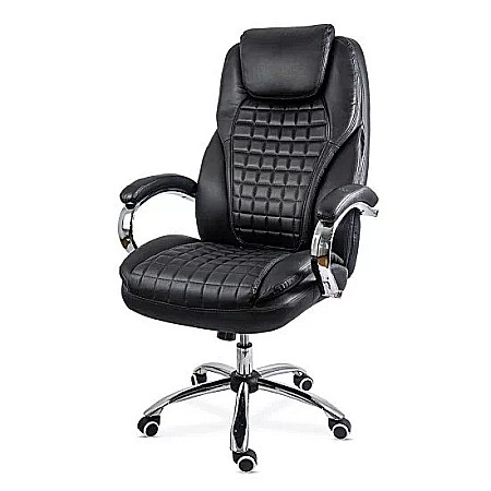 Scaun directorial OFF 633, piele ecologica, suport lombar, robust, mecanism de balans, brate tapitate,120 kg, negru [3]
