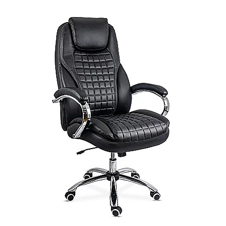 Scaun directorial OFF 633, piele ecologica, suport lombar, robust, mecanism de balans, brate tapitate,120 kg, negru [1]