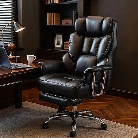 Scaun directorial OFF413, piele ecologica, robust, cadru metalic, mecanism a-sincron, role gumate, 150 kg [4]
