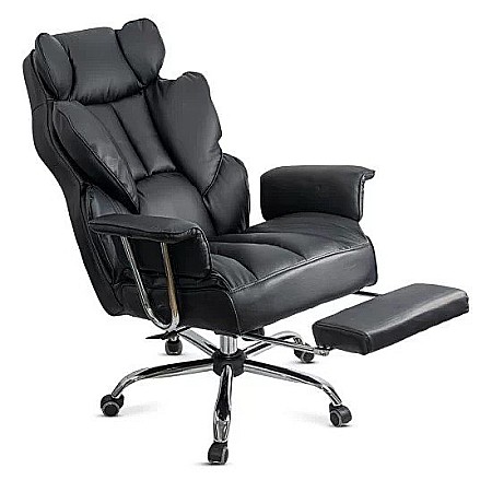 Scaun directorial OFF413, piele ecologica, robust, cadru metalic, mecanism a-sincron, role gumate, 150 kg [1]