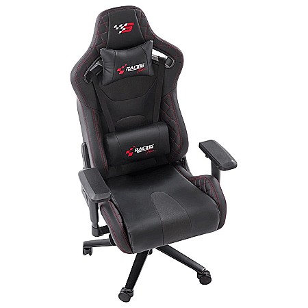 Scaun directorial pentru gaming HM Chavez, piele ecologica, cadru metalic, cotiere reglabile, multiblock, perne lombare,100 kg, negru [6]