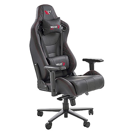 Scaun directorial pentru gaming HM Chavez, piele ecologica, cadru metalic, cotiere reglabile, multiblock, perne lombare,100 kg, negru [2]