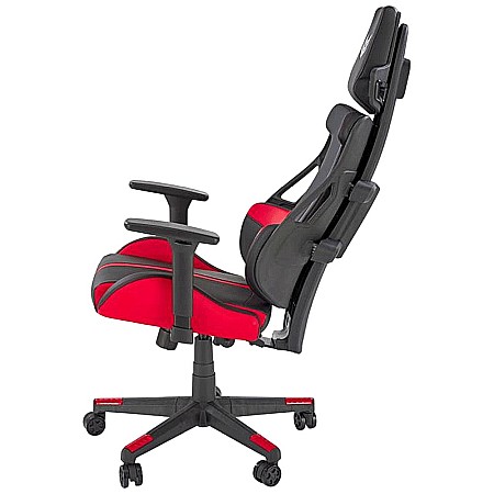 Scaun directorial pentru gaming HM Nitro, piele ecologica/stofa, cotiere reglabile, multiblock, ergonomic,120 kg, negru/rosu [2]
