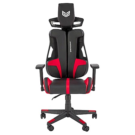 Scaun directorial pentru gaming HM Nitro, piele ecologica/stofa, cotiere reglabile, multiblock, ergonomic,120 kg, negru/rosu [1]