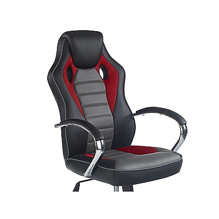 Scaun directorial pentru gaming HM Scroll, tapiterie piele ecologica, cadru cromat, mecanism de balans, 110 kg, negru/rosu/gri [2]