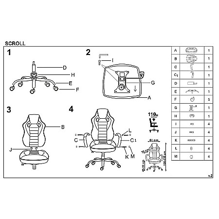 Scaun directorial pentru gaming HM Scroll, tapiterie piele ecologica, cadru cromat, mecanism de balans, 110 kg, negru/rosu/gri [6]
