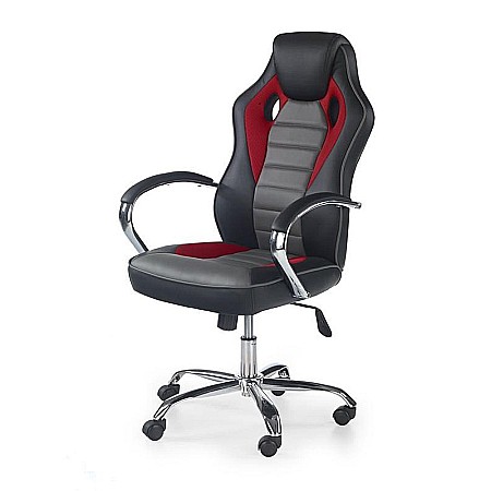 Scaun directorial pentru gaming HM Scroll, tapiterie piele ecologica, cadru cromat, mecanism de balans, 110 kg, negru/rosu/gri [1]