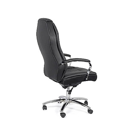 Scaun directorial robust OFF 313, piele ecologica, ergonomic, baza cromata, mecanism asincron, 150 kg, negru [2]
