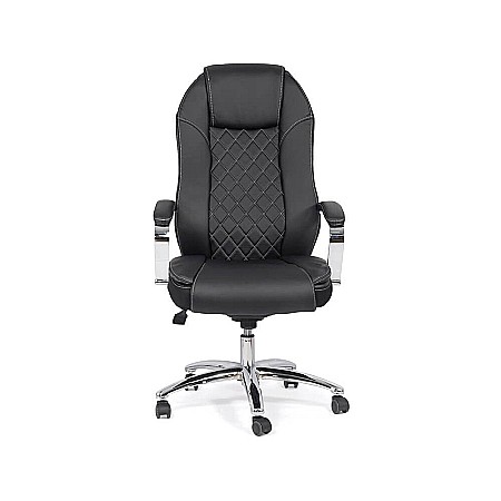 Scaun directorial robust OFF 313, piele ecologica, ergonomic, baza cromata, mecanism asincron, 150 kg, negru [1]
