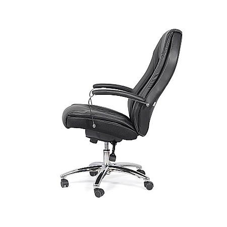 Scaun directorial robust OFF 313, piele ecologica, ergonomic, baza cromata, mecanism asincron, 150 kg, negru [4]