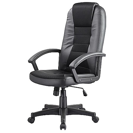 Scaun directorial SL Q019, cadru polipropilena, tapiterie piele ecologica cu insertii stofa, inaltime ajustabila, 100 kg,  Negru [1]