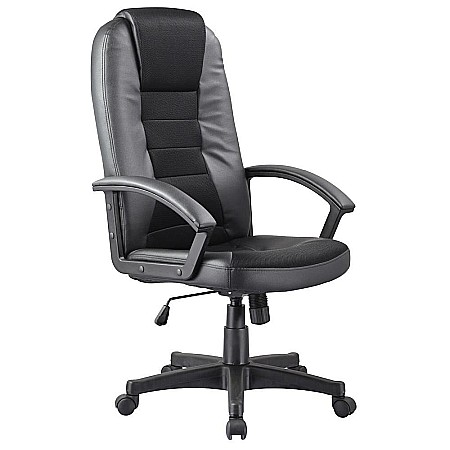 Produse - Scaun directorial SL Q019, cadru polipropilena, tapiterie piele ecologica cu insertii stofa, inaltime ajustabila, 100 kg,  Negru