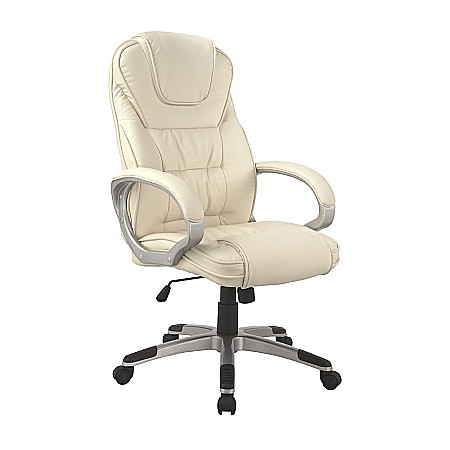 Produse - Scaun directorial SL Q031, Piele ecologica, Inaltime reglabila, Mecanism de balans, Cadru polipropilena, 100 Kg, Crem