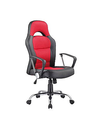 Produse - Scaun directorial SL Q033, Cadru cromat, Piele ecologica/Mesh, Inaltime ajustabila, Mecanism de balans, 100 Kg, Rosu/Negru