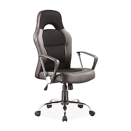 Produse - Scaun directorial SL Q033, Mecanism Balans, Ergonomic, Cadru cromat, Piele ecologica/Mesh, Inaltime ajustabila, 100 Kg, Negru