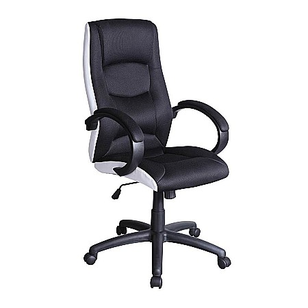 Scaun directorial SL Q041, Inaltime ajustabila, Mecanism balansare, Stofa cu insertii de piele ecologica, 100 Kg, Alb/Negru [3]