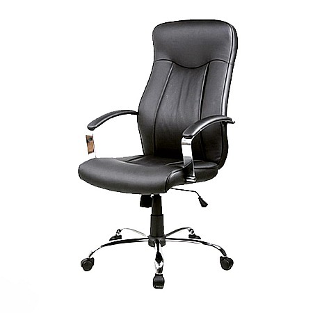 Scaun directorial SL Q052, Cadru cromat, Piele ecologica, Inaltime ajustabila, Mecanism balansare, 100 Kg, Negru [1]