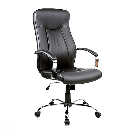 Produse - Scaun directorial SL Q052, Cadru cromat, Piele ecologica, Inaltime ajustabila, Mecanism balansare, 100 Kg, Negru