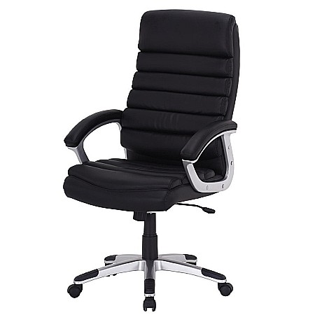 Scaun directorial SL Q087, tapitat cu piele ecologica, suport lombar, mecanism de balans, rotativ, cadru polipropilena, 100 kg, negru [1]
