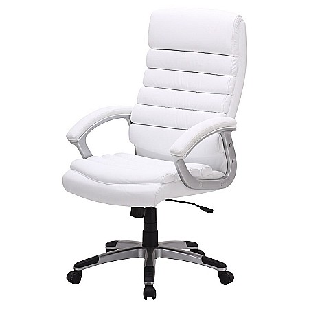 Scaun directorial SL Q087, tapitat cu piele ecologica, ergonomic, mecanism de balans, rotativ, cadru polipropilena, 100 kg, alb [1]