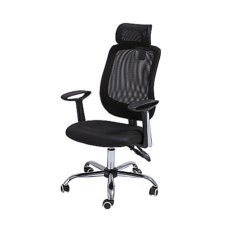Scaun directorial SL Q118, Mesh, Ergonomic, Metal cromat, Inaltime ajustabila, Tetiera, Mecanism balansare, 100 Kg, Negru [1]