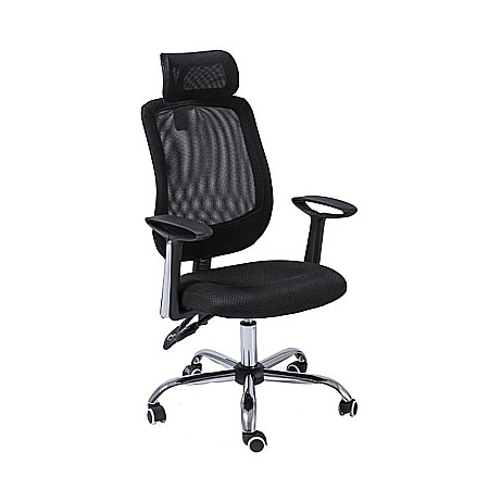 Scaun directorial SL Q118, Mesh, Ergonomic, Metal cromat, Inaltime ajustabila, Tetiera, Mecanism balansare, 100 Kg, Negru [3]