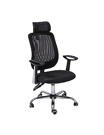 Produse - Scaun directorial SL Q118, Mesh, Ergonomic, Metal cromat, Inaltime ajustabila, Tetiera, Mecanism balansare, 100 Kg, Negru