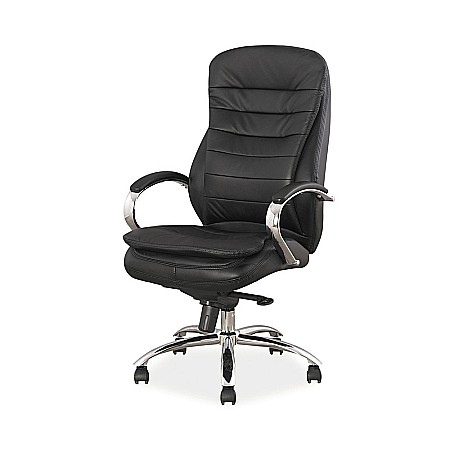 Scaun directorial SL Q154, Piele naturala, Inaltime ajustabila, Suport lombar, Mecanism Multiblock, Cadru cromat, 100 kg, Negru [1]