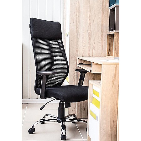 Scaun directorial SL Q211, cotiere reglabile, mesh, cadru cromat, suport lombar, mecanism de balans, negru [1]