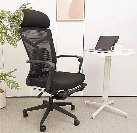 Scaun ergonomic cu suport picioare AB097, mesh, suport lombar, spatar rabatabil, 120 kg, negru [3]