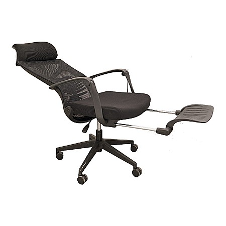 Scaun ergonomic cu suport picioare AB097, mesh, suport lombar, spatar rabatabil, 120 kg, negru [1]