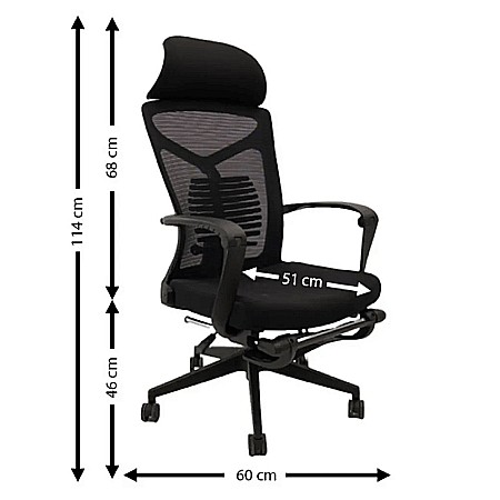 Scaun ergonomic cu suport picioare AB097, mesh, suport lombar, spatar rabatabil, 120 kg, negru [10]