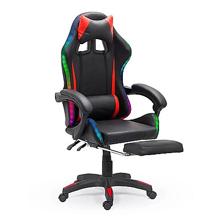 Produse - Scaun gaming cu iluminare LED RGB OFF 303, perne detasabile, suport picioare retractabil, polipropilena, 110 kg