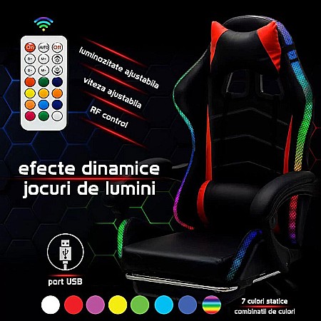 Scaun gaming cu iluminare LED RGB OFF 303, perne detasabile, suport picioare retractabil, polipropilena, 110 kg [9]